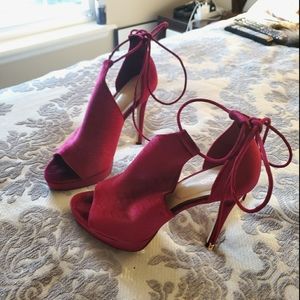 Aldo Red Velvet lace up Heels